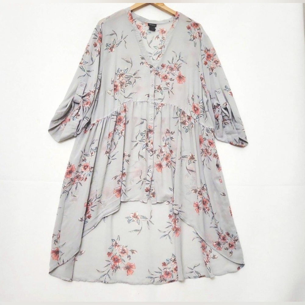 TORRID Chiffon Hi-Low Floral Tunic Top See Through Sheer Design Size 3